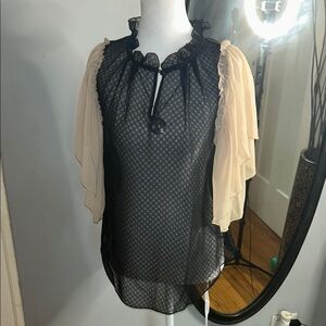 RACHEL Rachel Roy Black Ruffled Sheer Blouse